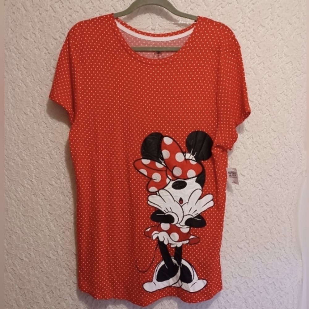 ❤️‍🔥 New Disney Parks Womens XL Minnie Mouse Polka-dot Long Red Shirt NWT